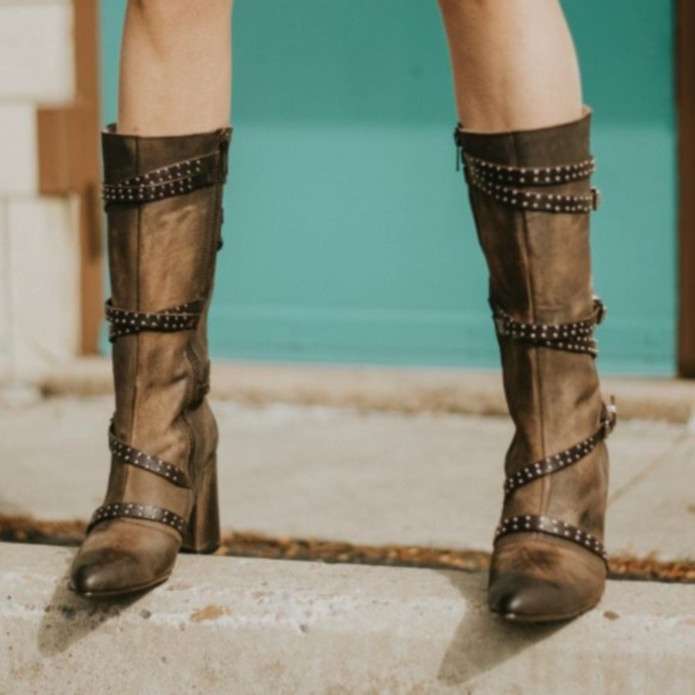 Freebird JAX Strappy Tall Distressed Leather Riding Boots Size 10 - Picture 3 of 16